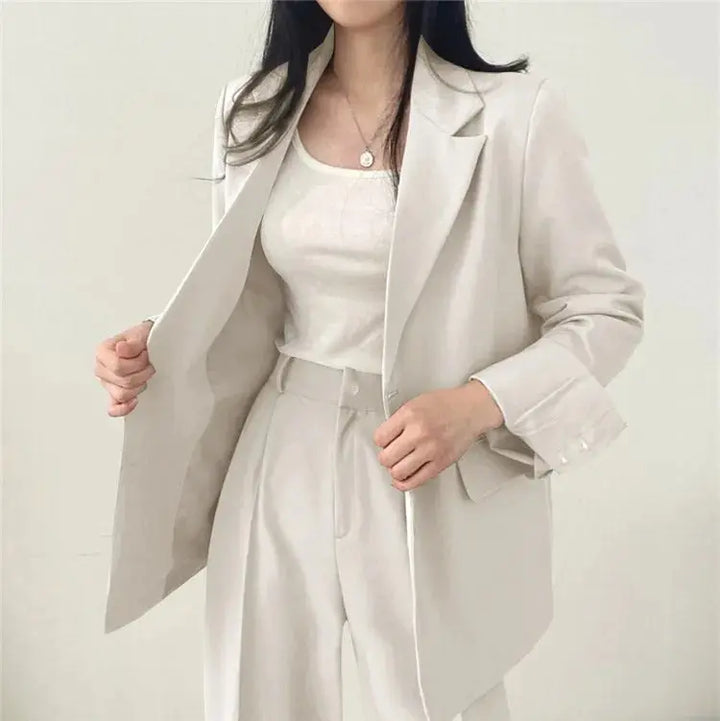 Ensemble Business Femme - Blazer Uni &amp; Pantalon Droit