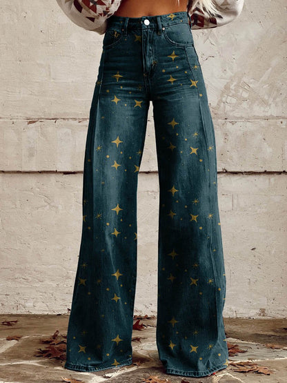 Pantalon femme stylé motif étoiles élégant