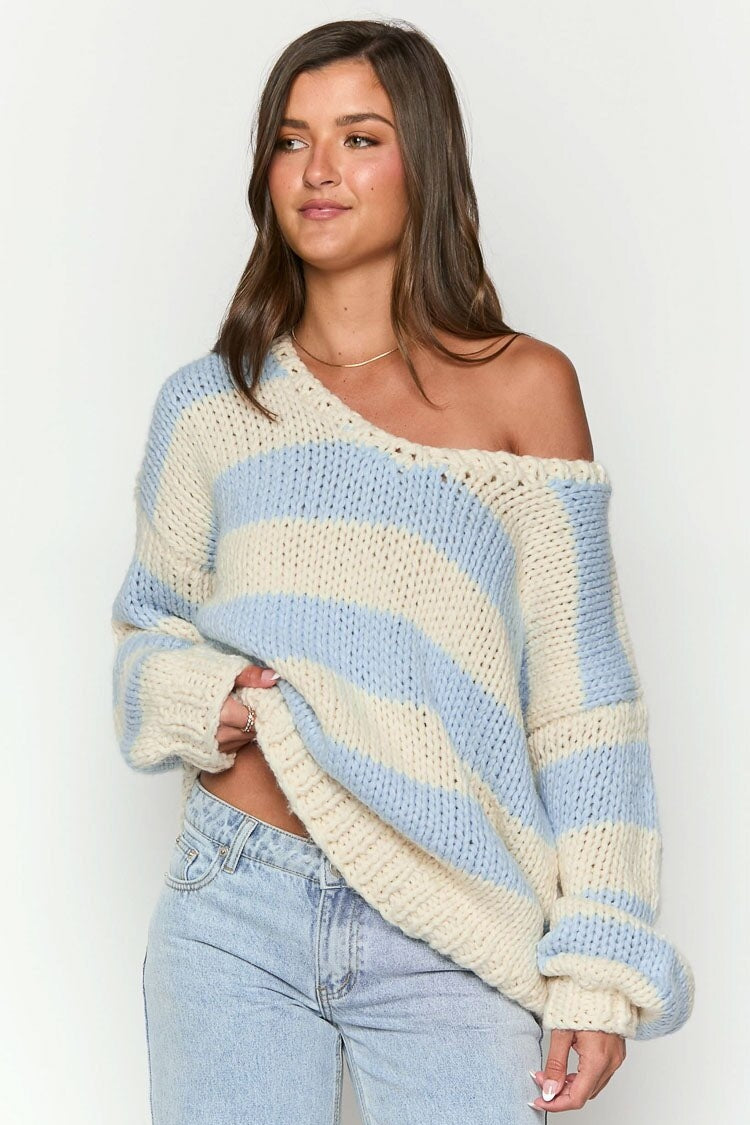 Pull tendance Épaules dénudées Rayures
