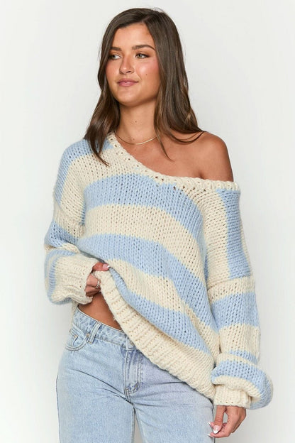 Pull tendance Épaules dénudées Rayures