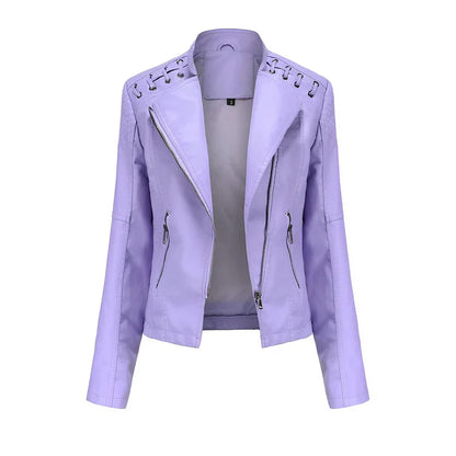 Veste en cuir femme noire avec fermeture éclair