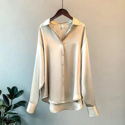 Elegante Satin Bluse Übergröße Knopfverschluss - IdealeKleiden