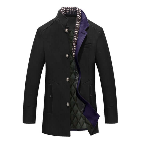 Manteau en laine pour homme Slim Fit Hiver Noir