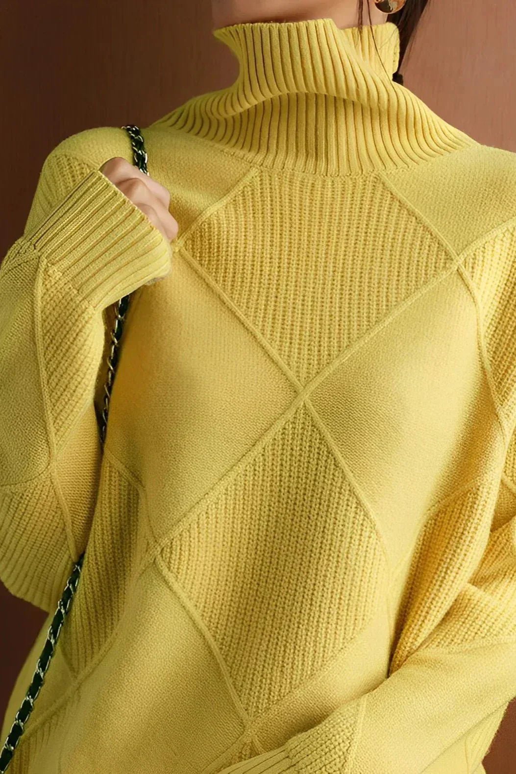 Pull en tricot diamant élégant col roulé pour femmes