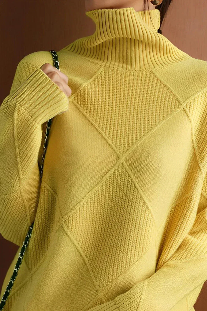 Pull en tricot diamant élégant col roulé pour femmes