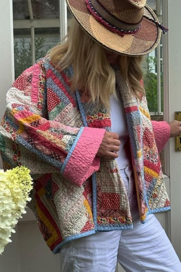 Cardigan matelassé tendance à carreaux en coton