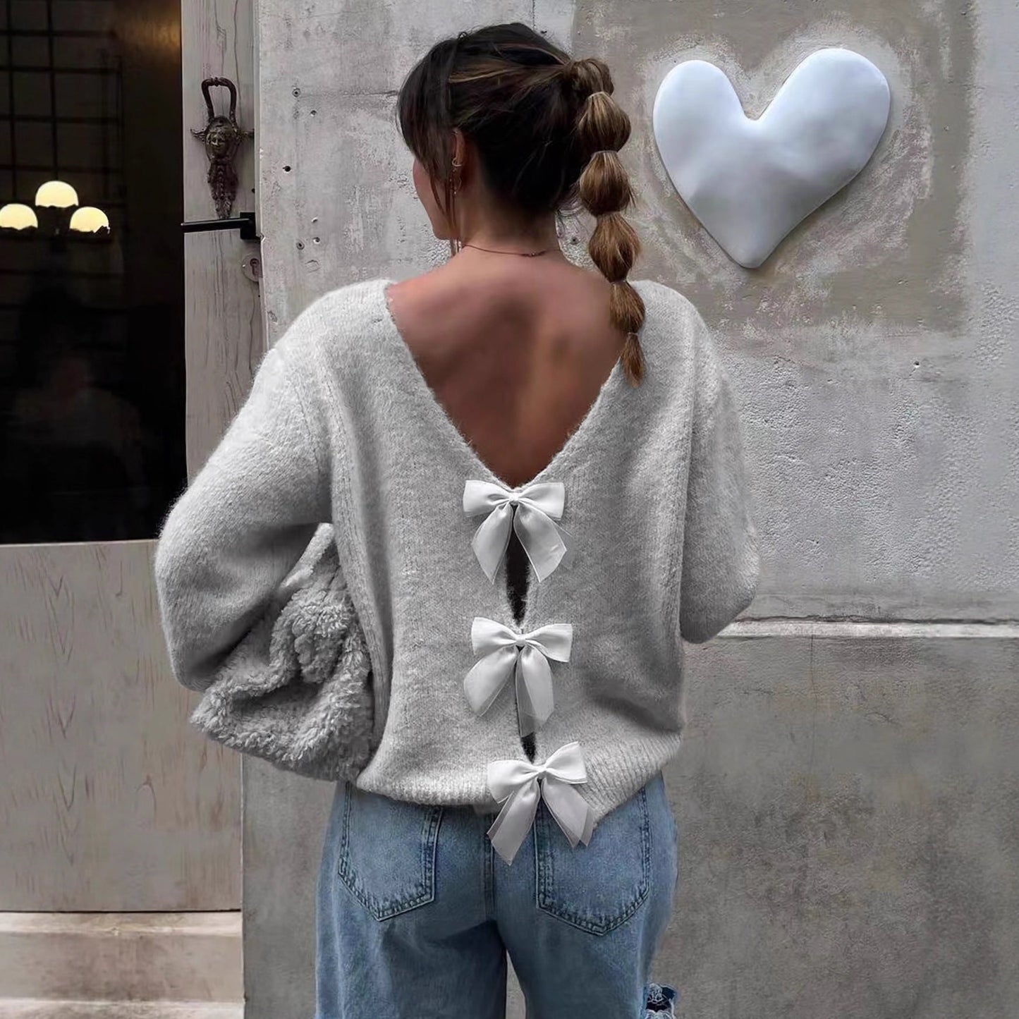 Damen Pullover Rückenausschnitt Trendy - IdealeKleiden