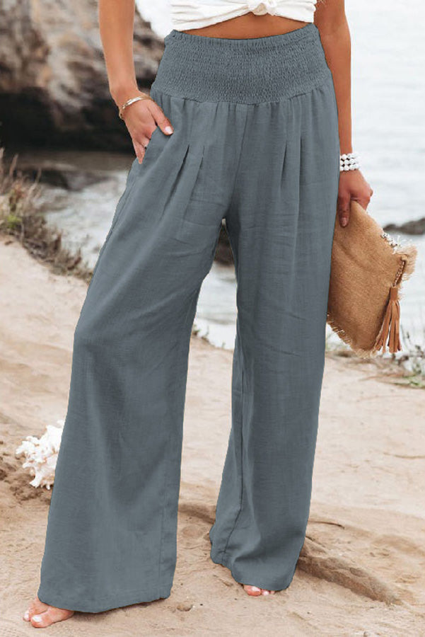 Pantalon femme taille haute jambes larges élégant