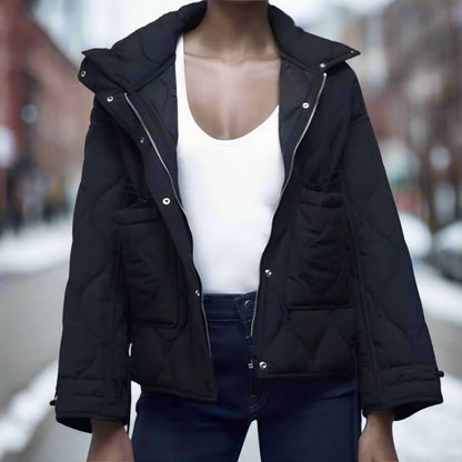 Modische Baumwolle Jacke Damen Hüftlang mit Stehkragen - IdealeKleiden