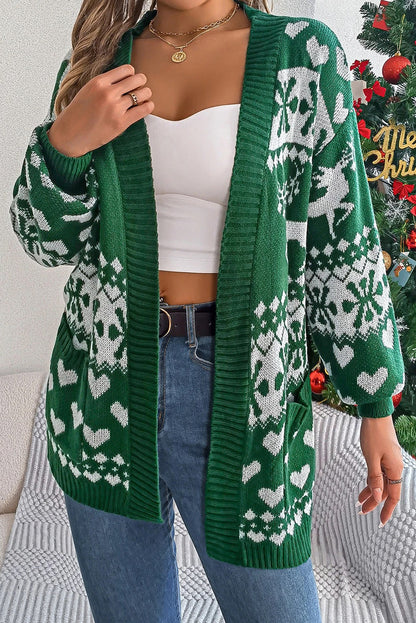 Pull de Noël vert à manches longues