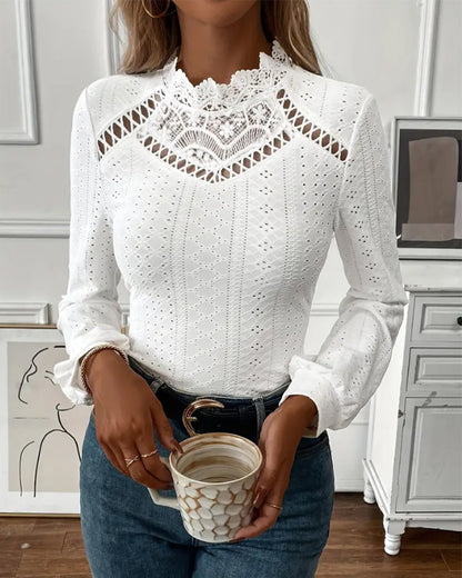 Robe élégante en dentelle à col rond et manches longues pour femme
