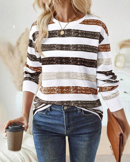 Robe à col rond manches longues motif rayé