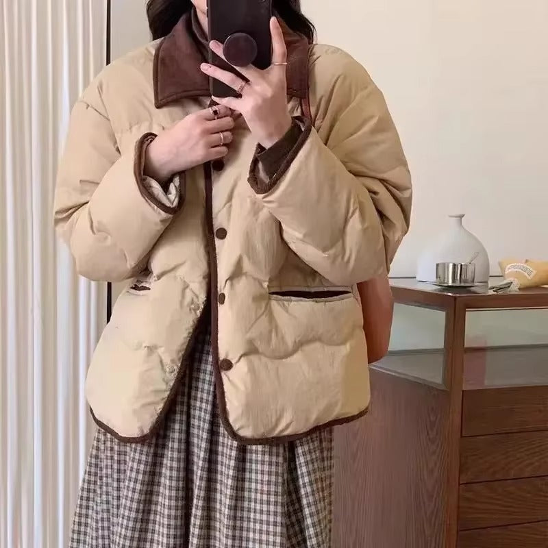 Doudoune matelassée élégante col boutons femme