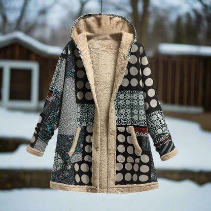 Long manteau en polaire avec capuche et boutons
