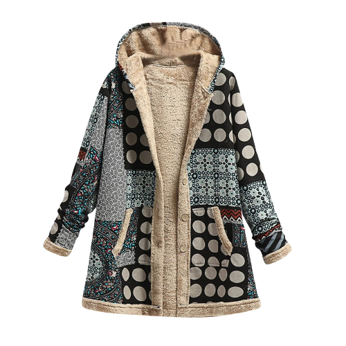 Manteau à capuche style patchwork doublé polaire douce