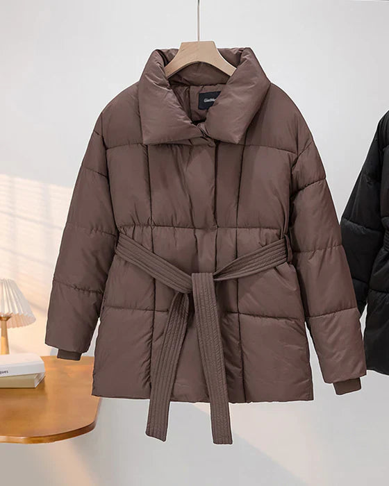 Lässige Wattierte Jacke Einfach Revers Design - IdealeKleiden