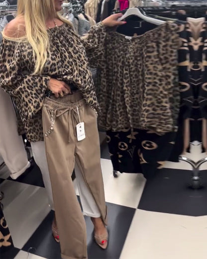 Stilvolle Bluse Leopard Muster Damen - IdealeKleiden