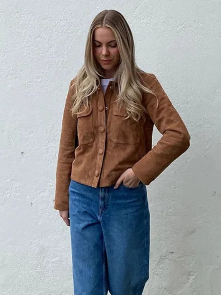 Modische Damen Lederjacke Wildleder Stylish - IdealeKleiden