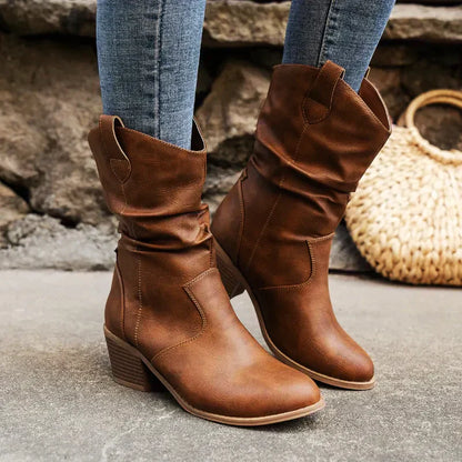 Bottes rétro à talons épais et bouts pointus