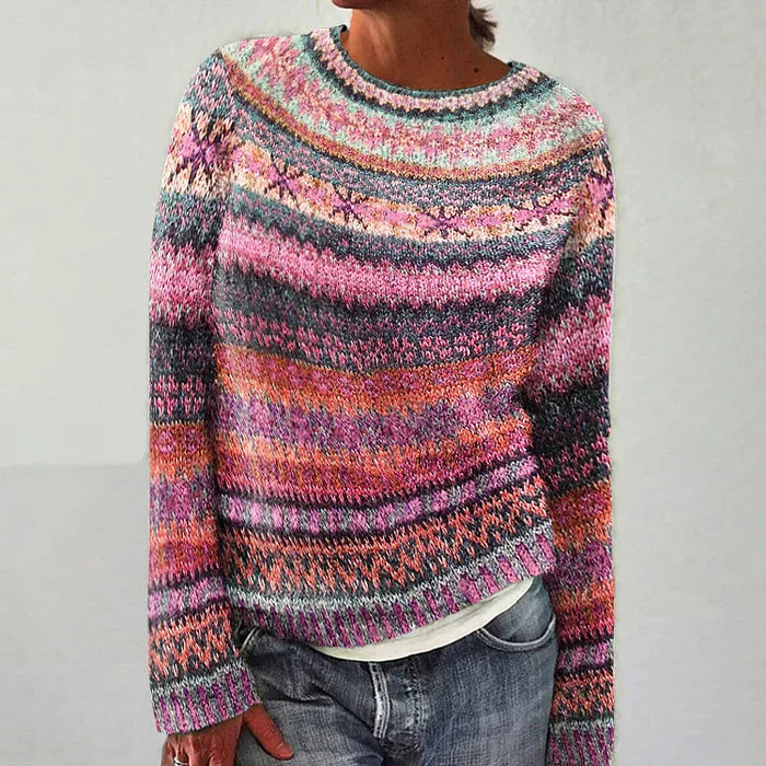 Pull-over femme en maille motifs colorés Hiver
