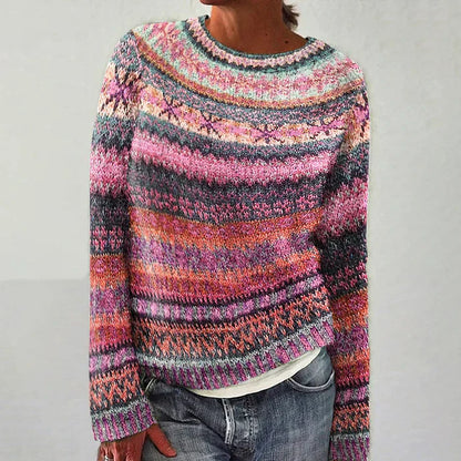 Pull-over femme en maille motifs colorés Hiver