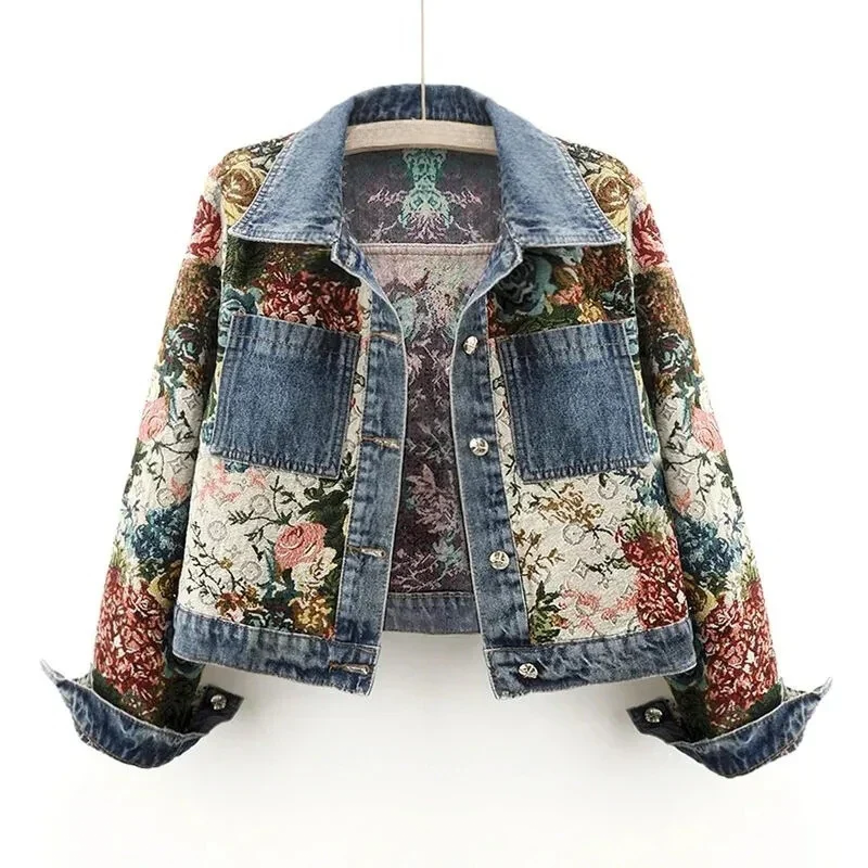 Veste en jean femme à motif floral pour l'été