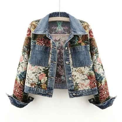 Veste en jean femme à motif floral pour l'été