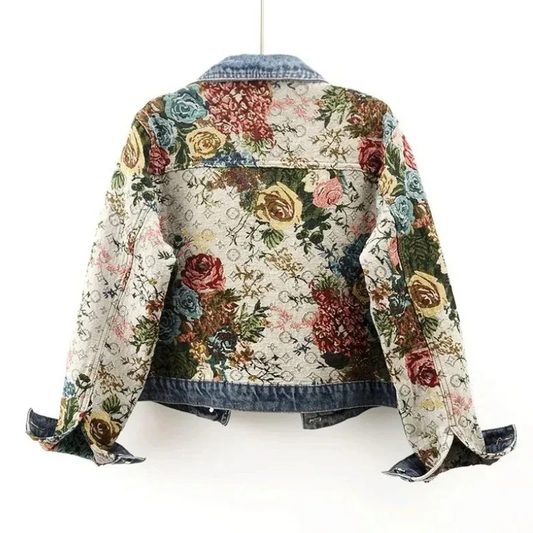 Sommer Jeansjacke Blumenmuster Damen - IdealeKleiden