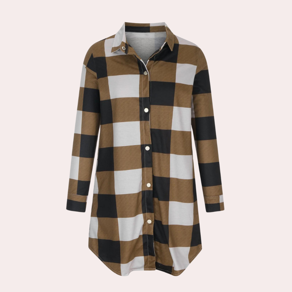Veste d'automne femme à carreaux longueur midi