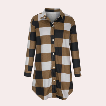 Veste d'automne femme à carreaux longueur midi