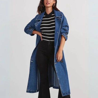 Lang Mantel Damen Gürtel Knöpfe Eleganz - IdealeKleiden