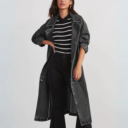 Long Manteau Femme Ceinture Boutons Élégance