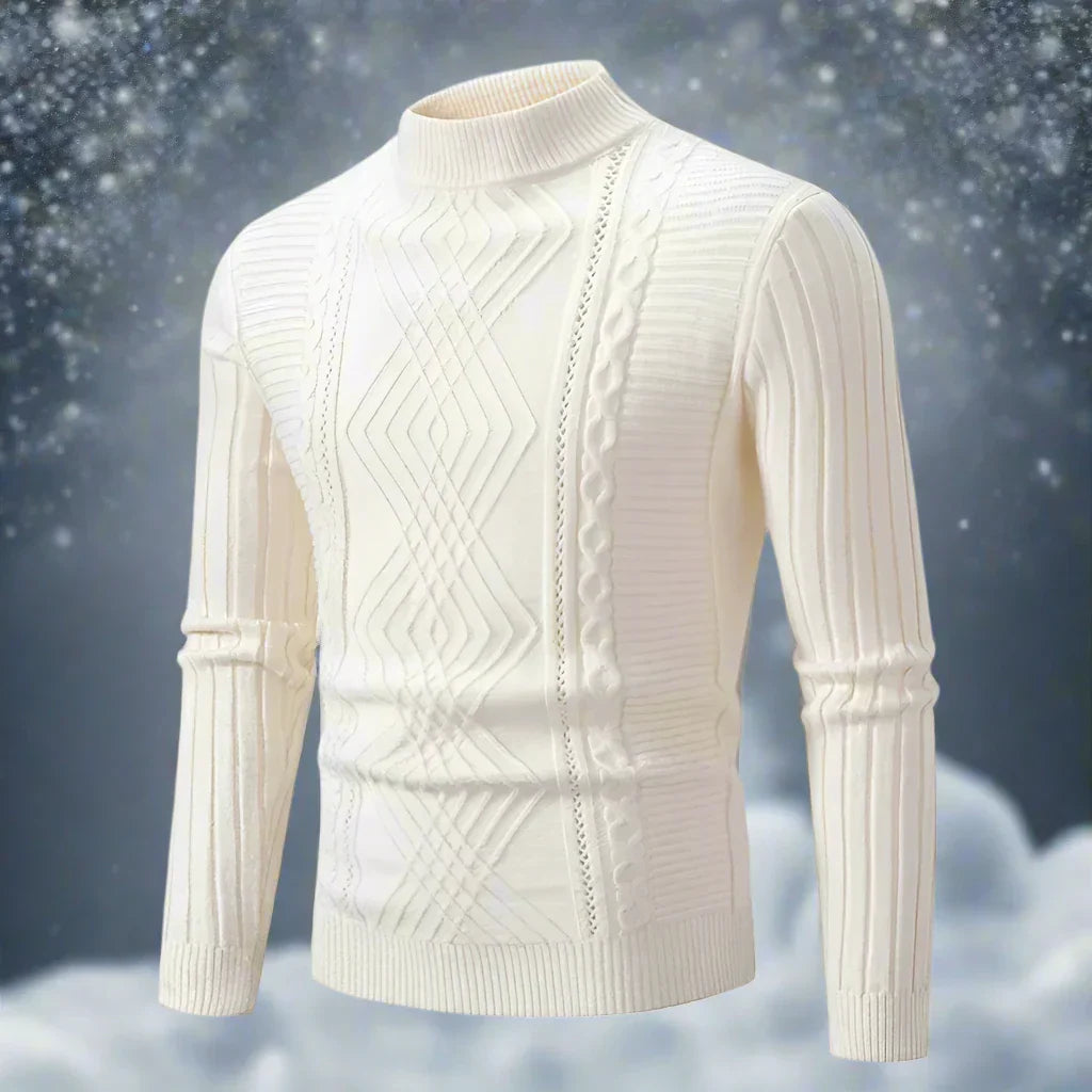 Pull chaud à col roulé en laine mérinos torsadée