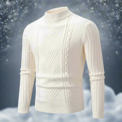 Pull chaud à col roulé en laine mérinos torsadée