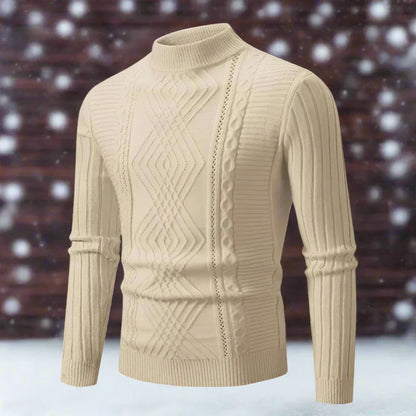 Pull chaud à col roulé en laine mérinos torsadée
