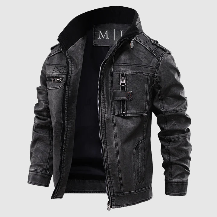 Blouson en cuir élégant pour femme bleu nuit