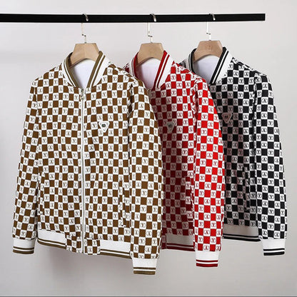 Bomber blouson stylé motif damier rétro