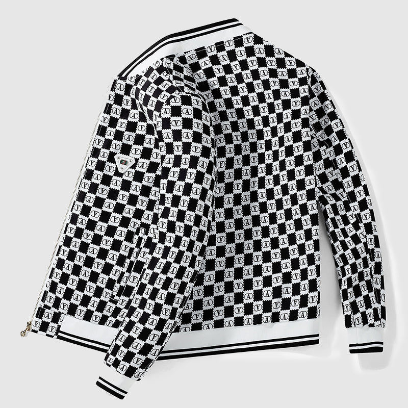 Bomber blouson stylé motif damier rétro