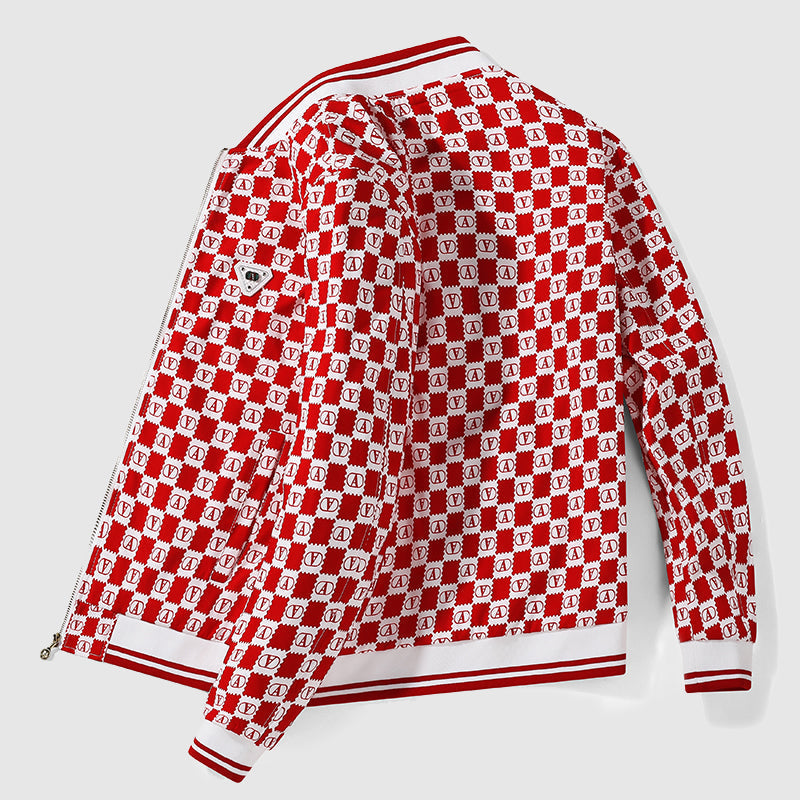 Bomber blouson stylé motif damier rétro