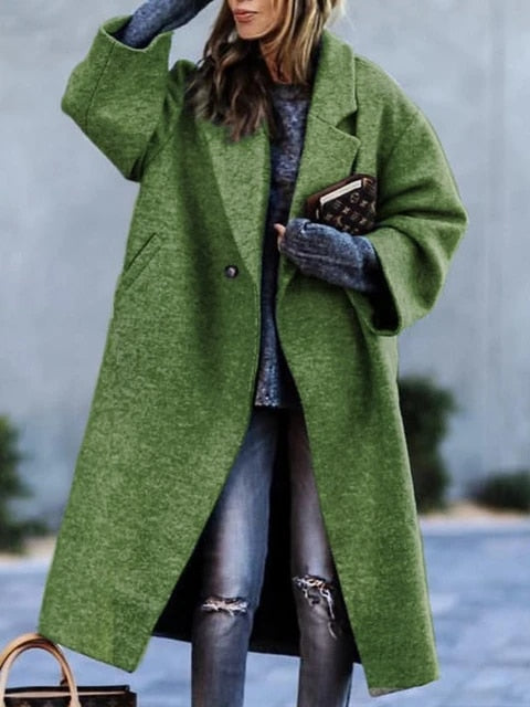Élégant manteau long pour femme avec col à revers
