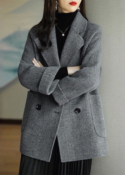 Élégant trench-coat femme en laine mélangée à double boutonnage