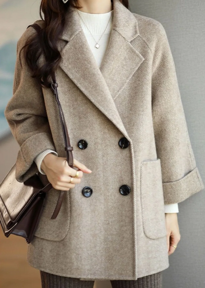 Élégant trench-coat femme en laine mélangée à double boutonnage