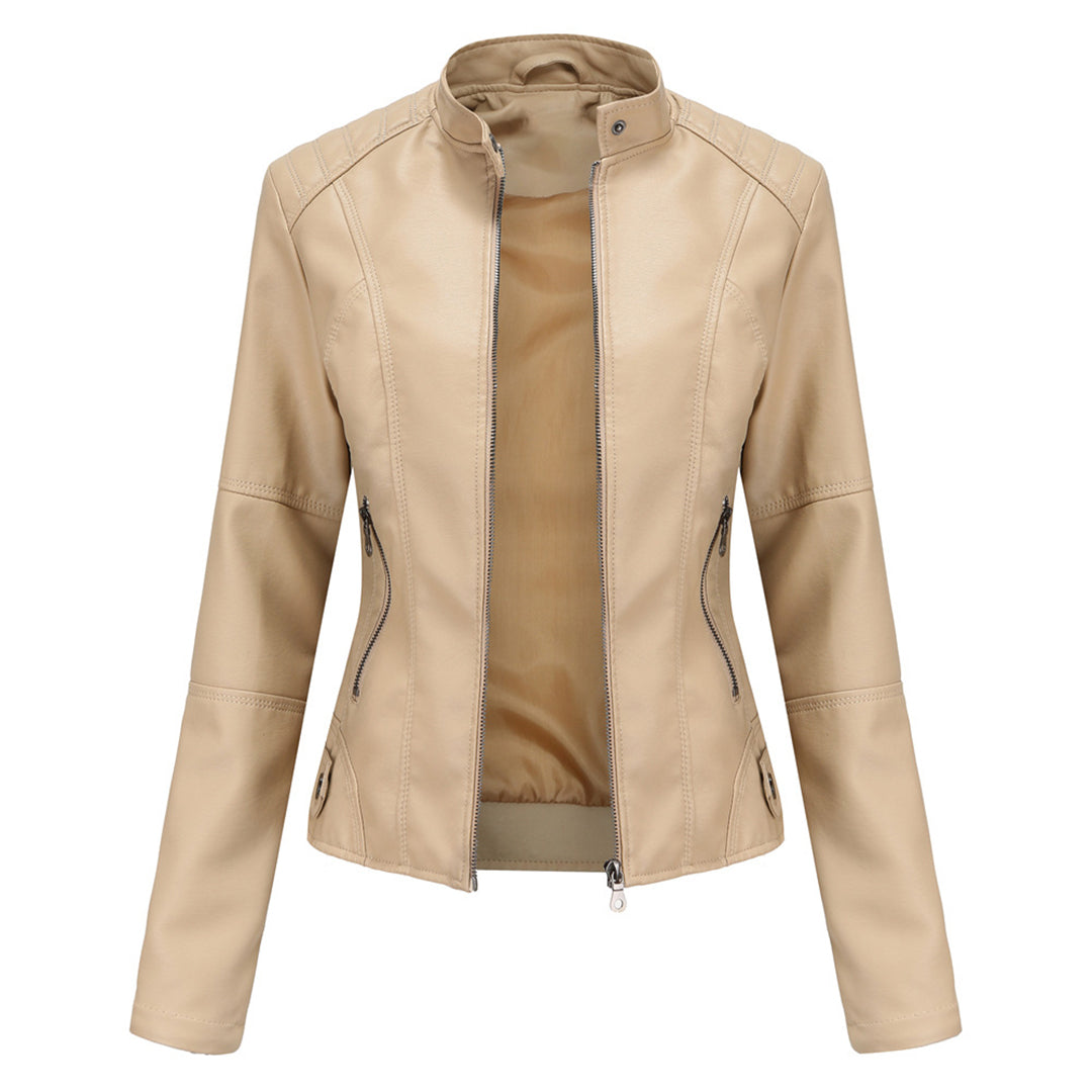 Blouson en cuir style motard col montant