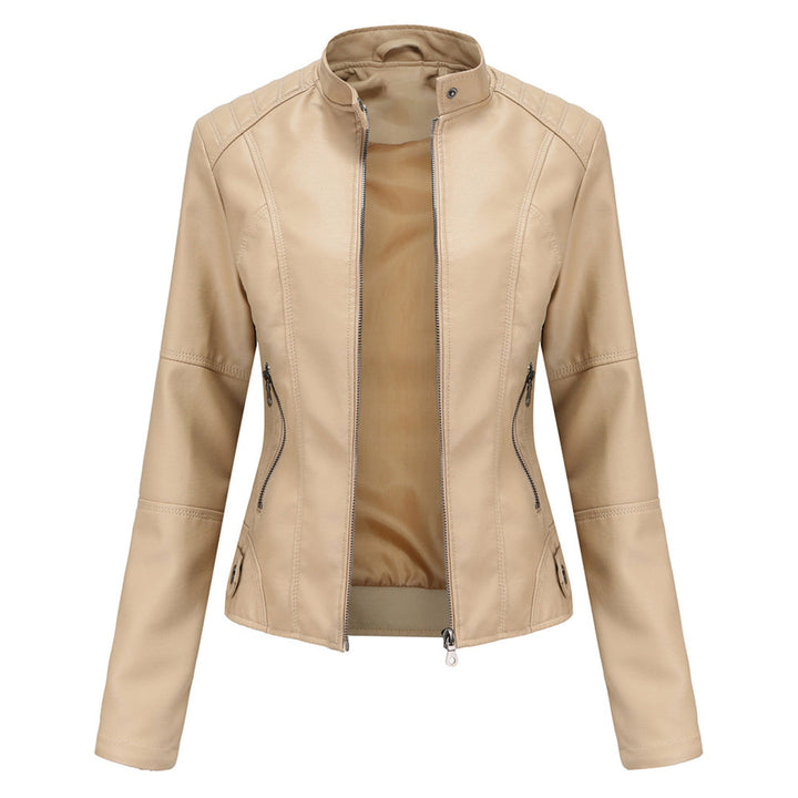 Blouson motard en cuir pour femme avec fermeture éclair