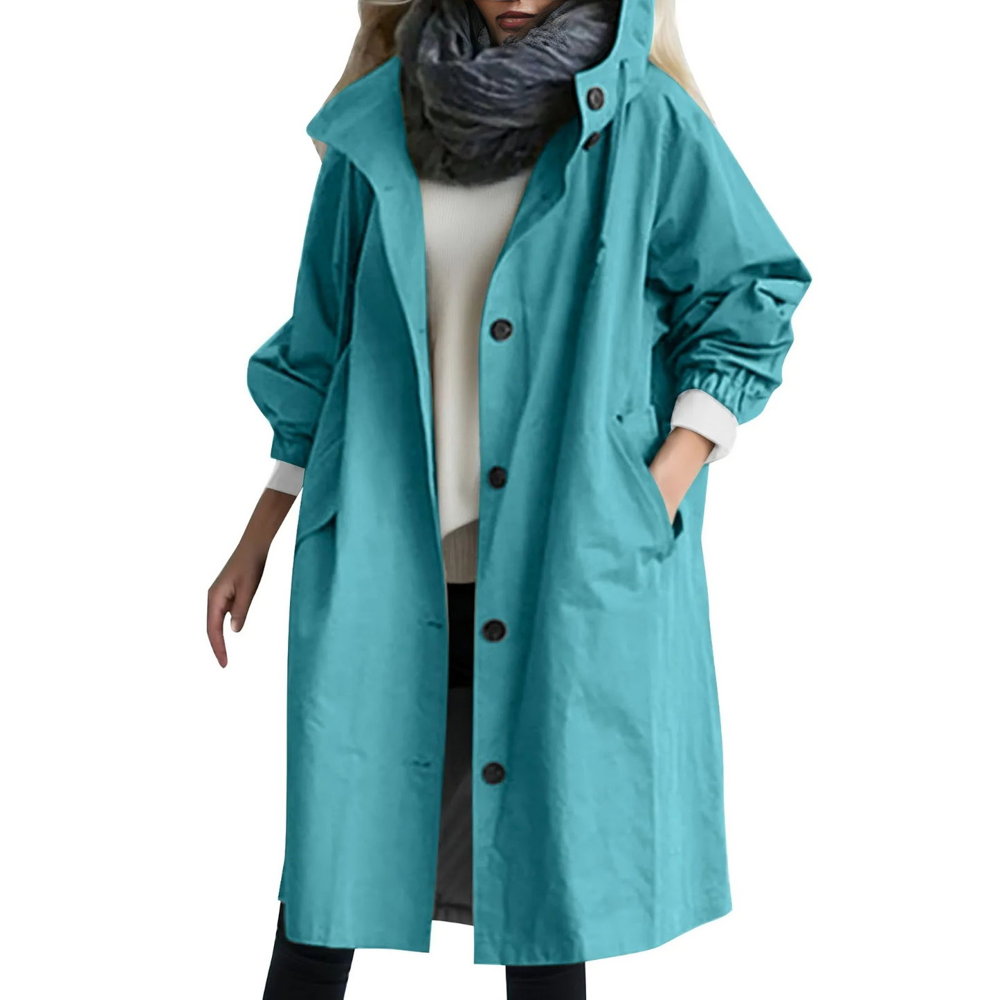 Trench-coat imperméable à capuche pour femme