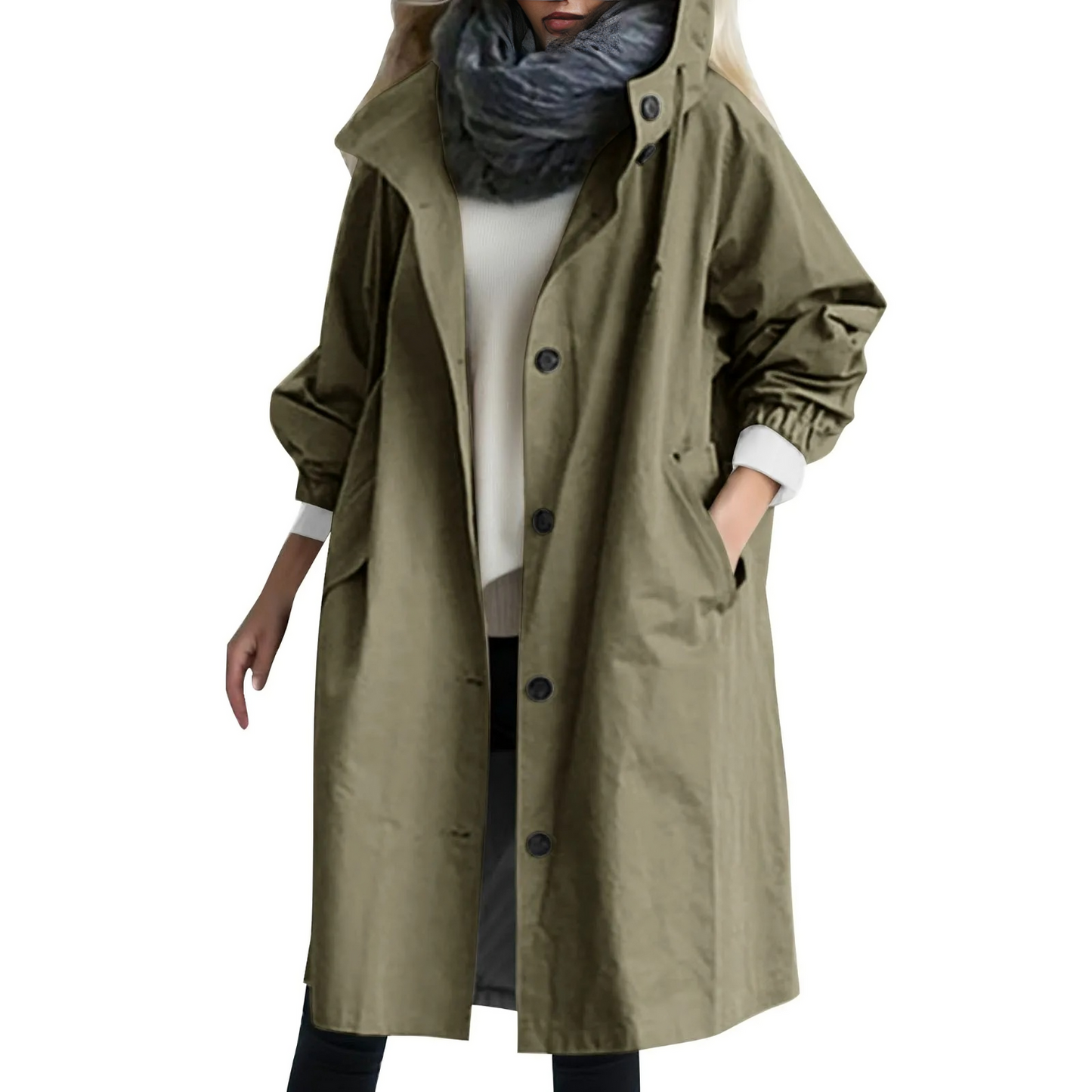 Trench-coat imperméable à capuche pour femme