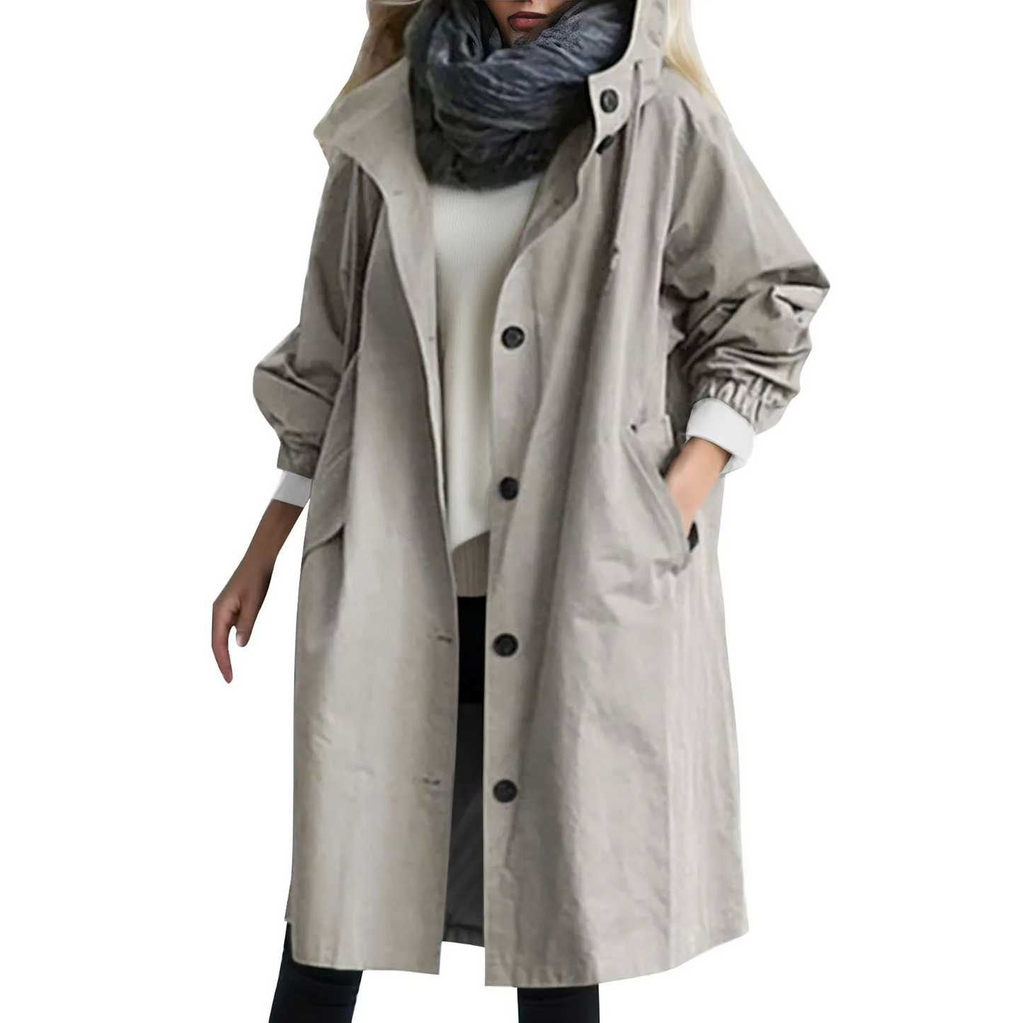 Trench-coat imperméable à capuche pour femme