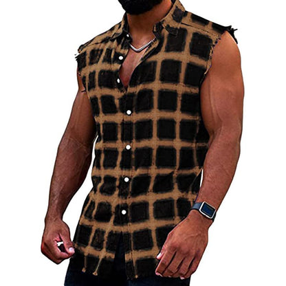 Chemise sans manches à carreaux décontractée pour homme