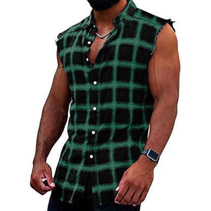 Chemise sans manches à carreaux décontractée pour homme