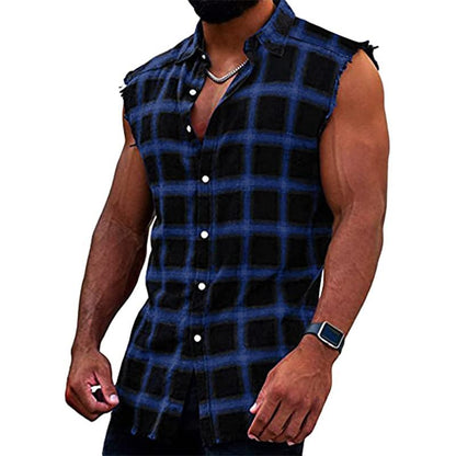 Chemise sans manches à carreaux décontractée pour homme